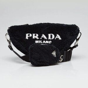 Prada Black Terry Triangle Logo Crossbody Bag 1BH190